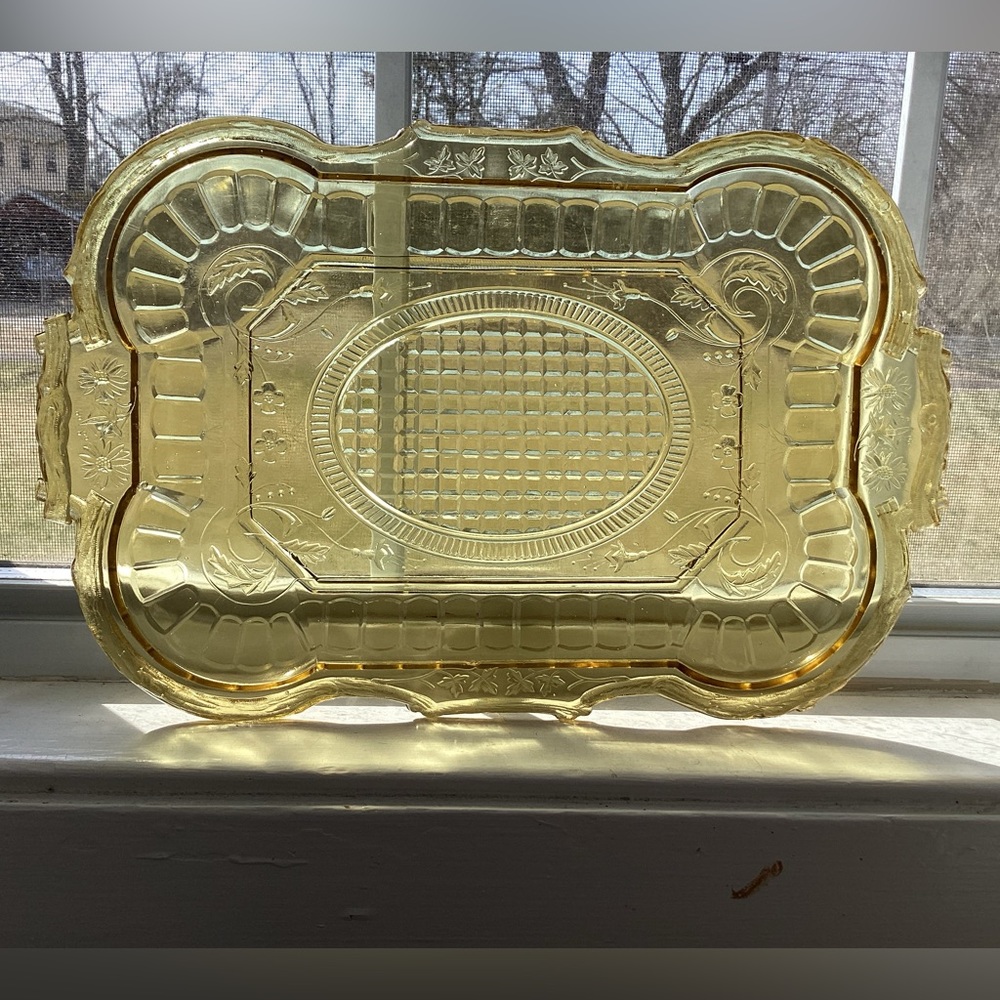 Vintage Yellow Depression Glass Serving Platter